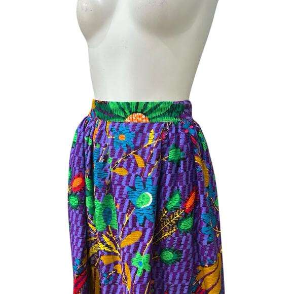 Vintage 1970s Hawaiian Neon Floral Maxi Skirt Bright Purple Boho / Women’s XS - - Picture 2 of 4